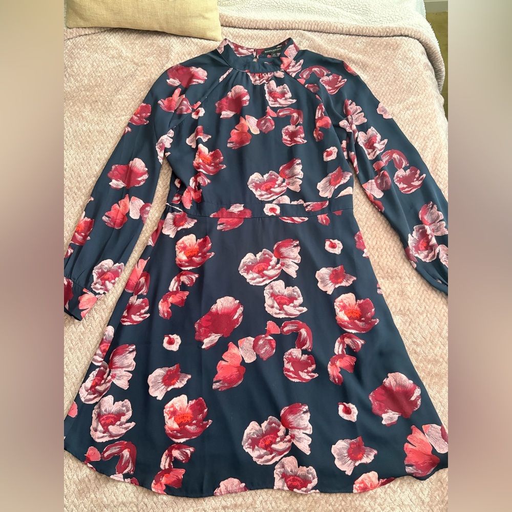 Banana Republic Red and Pink Floral Long Sleeve Dress